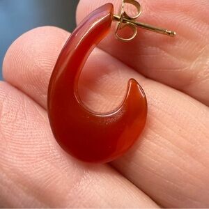 14k Gold Carnelian Half Hoop SINGLE EARRING Post & Backing